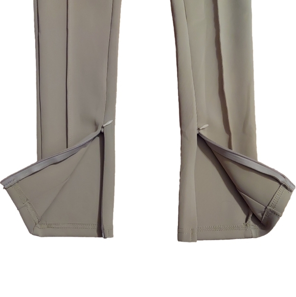 Maniere De Voir Tie Detail Neoprene Zip Ankle Pintucked Leggings In Beige - Picture 12 of 16